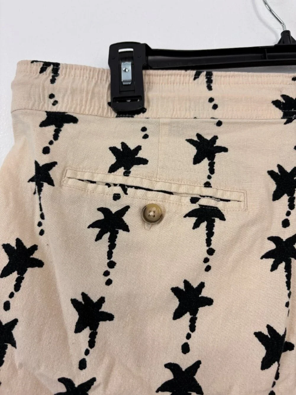 NWT Express Beige Black Palm Tree Linen Blend Drawstring Shorts Resort Size M
